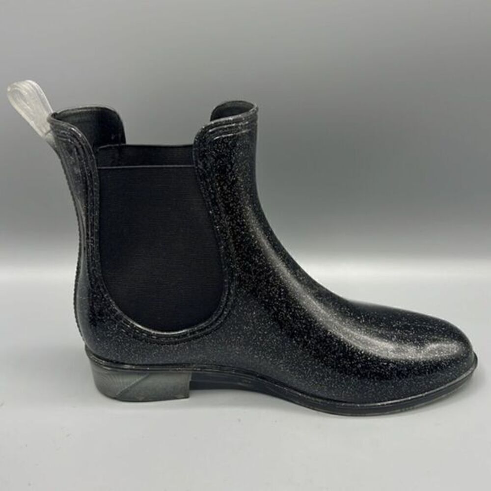 INC Womens Black Glitter Raelynn Vinyl Ankle Rain Boots